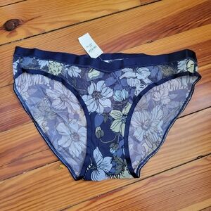 NWT Aerie Floral Sheer Bikini Panties - Navy Blue Green Tiger Large